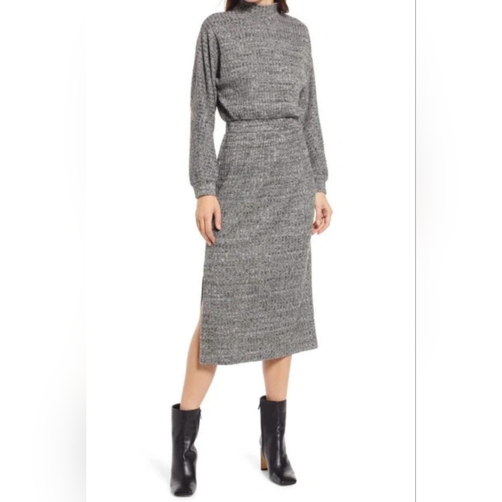 NWT!Fall Knit Women's Grey Long Sleeve Sweater Work Office Preppy Maxi Dress XS